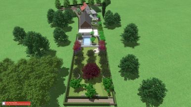 landschaps-tuinontwerp het glazen huis in nijmegen van het buitenland met een vogelvlucht visualisatie van de gehele tuin