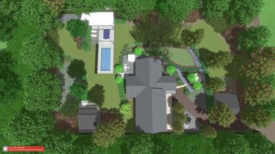 landschaps-tuinontwerp bospoel in nijmegen van het buitenland met een 3D vogelvlucht visualisatie van de gehele tuin