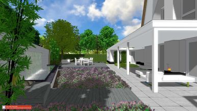 stads-tuinontwerp water muur in nijmegen van het buitenland met de lange muur met lange waterval uitstromend in de vijver ervoor
