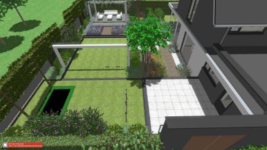 stads-tuinontwerp kinderspel 1 in nijmegen van het buitenland met 3D vogelvlucht visualisatie van het kinderspeelgazon