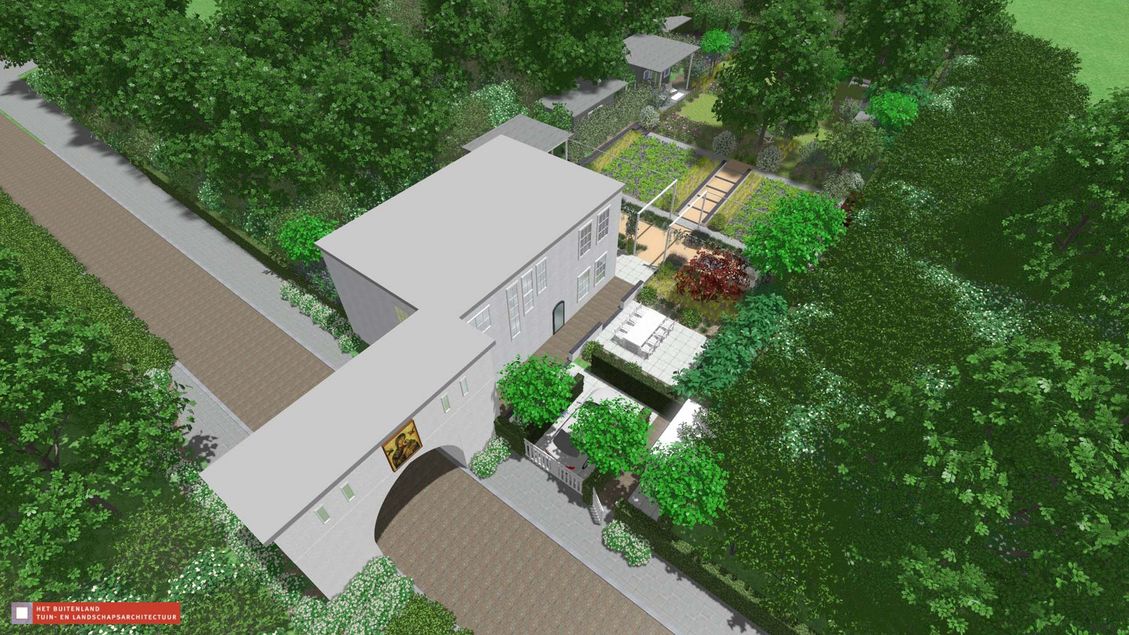 stads-tuinontwerp beloofd land in nijmegen van het buitenland met een 3d vogelvlucht van het poortgebouw naar het beloofde land
