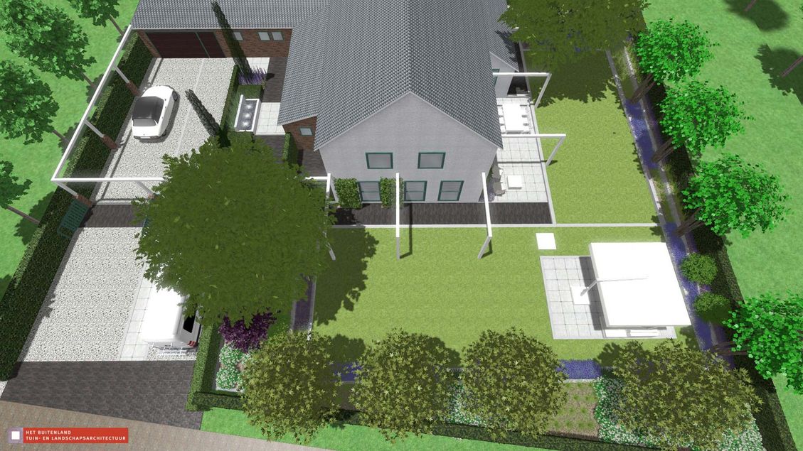 stads-tuinontwerp bossche school 2 in nijmegen van het buitenland met een 3D vogelvlucht visualisatie van de gehele tuin