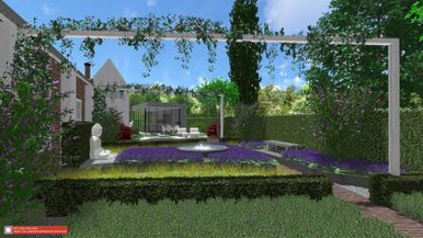 landschaps-tuinontwerp het glazen huis in nijmegen van het buitenland met een zen binnentuin gelegen voor de glazen uitbouw