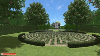 landschaps-tuinontwerp toscane ad rijn in nijmegen van het buitenland met een cirkelvormig omhaagd labyrinth van sneeuwklokjes