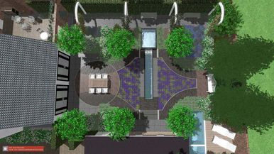 stads-tuinontwerp gasthuis in nijmegen van het buitenland met 3D vogelvlucht van de achtertuin