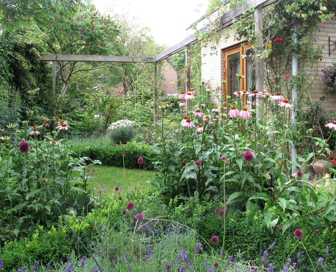 stads-tuinontwerp mozaiek in nijmegen van het buitenland met mozaiek patroon van ruitvormig gazon en dito plantvakken