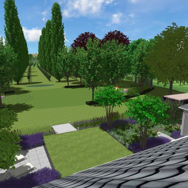 landschaps-tuinontwerp de as in nijmegen van het buitenland met een 3D vogelvlucht visualisatie van de achtertuin met bomenpark