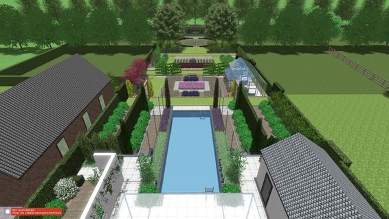 landschaps-tuinontwerp toscane ad rijn in nijmegen van het buitenland met een 3D vogelvlucht visualisatie van de achtertuin